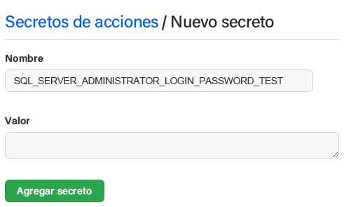 Captura de pantalla de GitHub en la que se muestra un nuevo secreto.