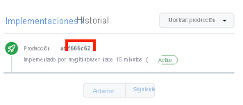 Captura de pantalla de GitHub en la que se muestra el entorno de producción, con una sola implementación en el historial de implementación.