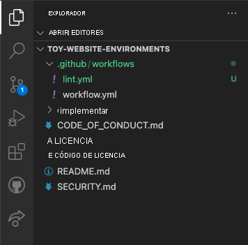 Captura de pantalla del Explorador de Visual Studio Code con la carpeta .github/workflows y el archivo lint.yml.