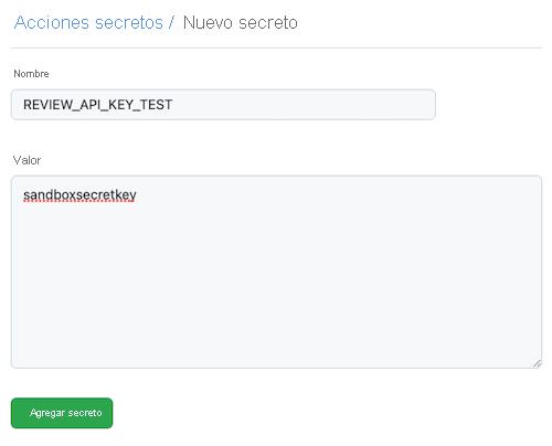 Captura de pantalla de GitHub en la que se muestra un nuevo secreto.