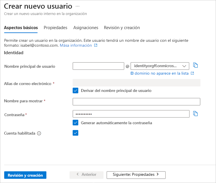 Screenshot showing the New user dialog.