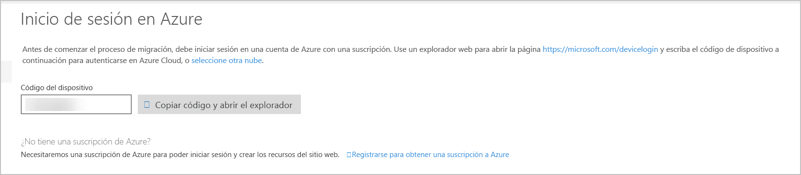 Captura de la pantalla en la que puede copiar el código del dispositivo.