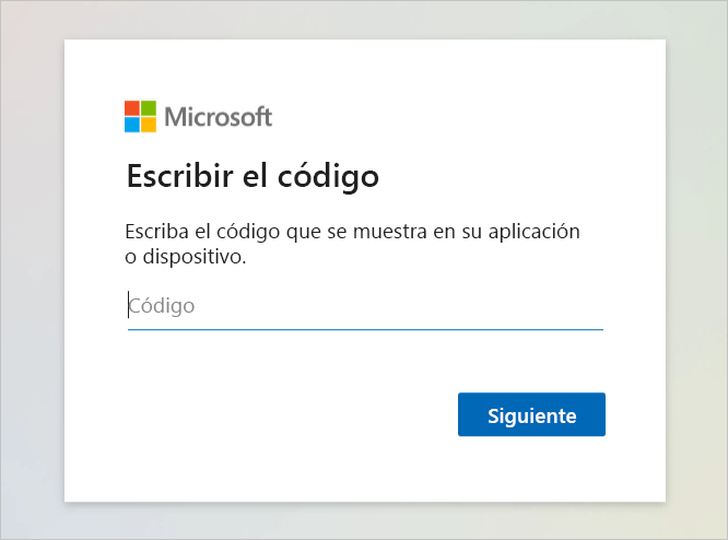 Captura de pantalla de la página web en la que puede pegar el código del dispositivo.