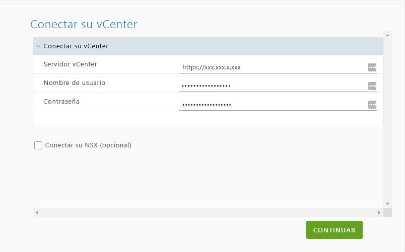 Screenshot of where to configure a connection to the on-premises vCenter environment for the VMware HCX Connector appliance.