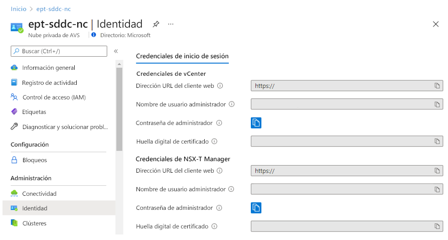 Screenshot of where to find the vCenter and NSX sign-in information in the Azure portal.