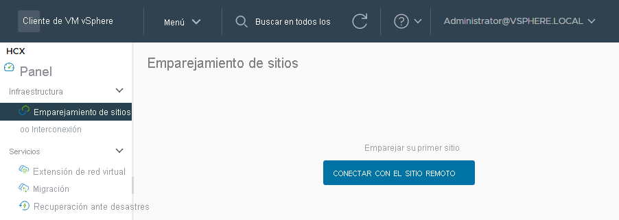 Screenshot of where to pair your first site and connect to the remote site in HCX Connector on-premises.