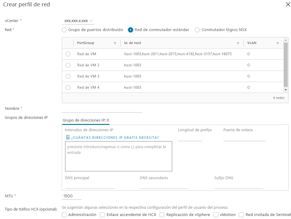 Screenshot of how to create a network profile within HCX Connector on-premises.