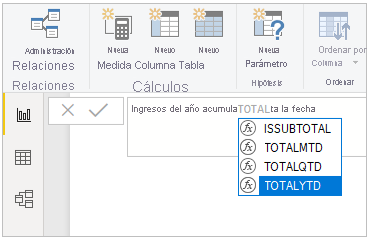 Captura de pantalla de una función DAX especificada