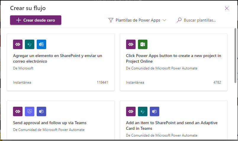 Captura de pantalla de los resultados de búsqueda del botón de PowerApps