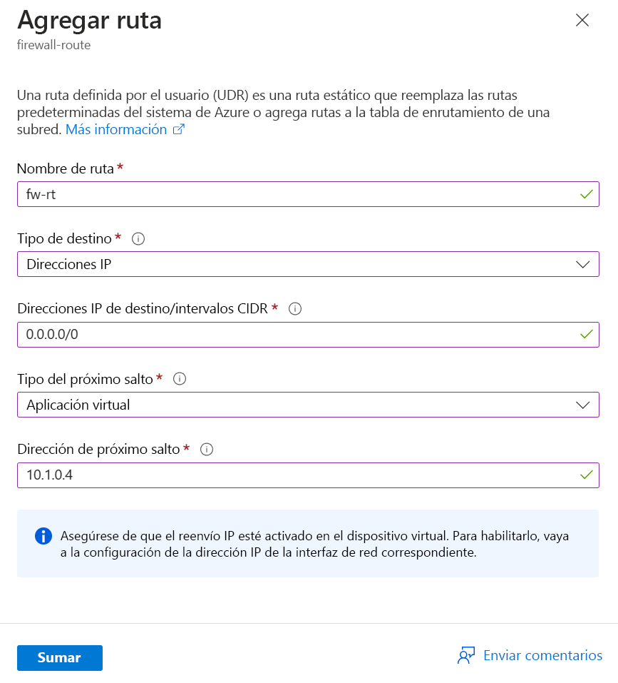 Screenshot that shows the information to include when adding a route.