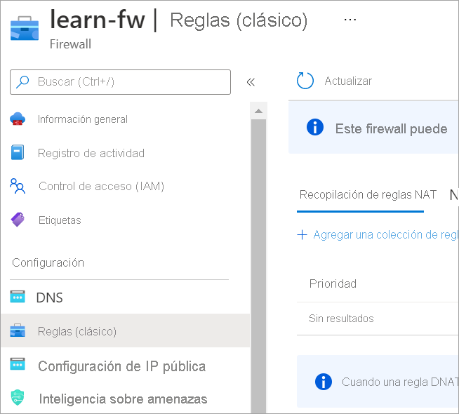 Screenshot that shows the rules classic option under settings in the firewall.