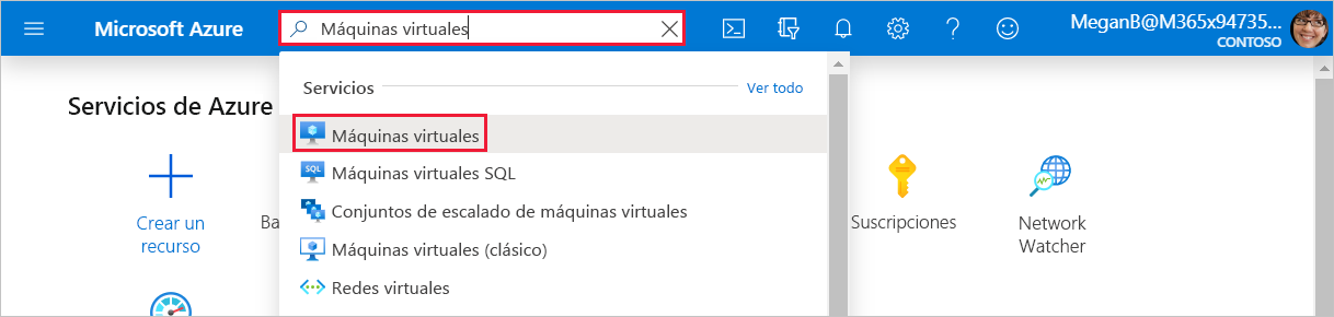 Captura de pantalla en la que se muestra la búsqueda de máquinas virtuales.