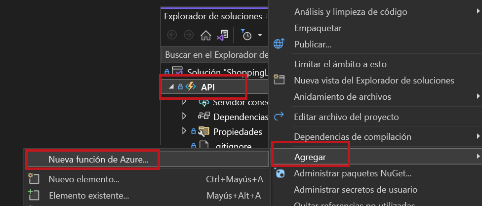 A screenshot showing how to create the Azure function item.