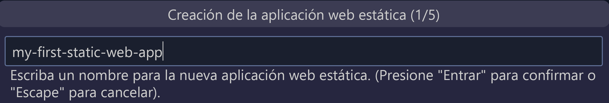 Captura de pantalla que muestra cómo crear una aplicación web estática.