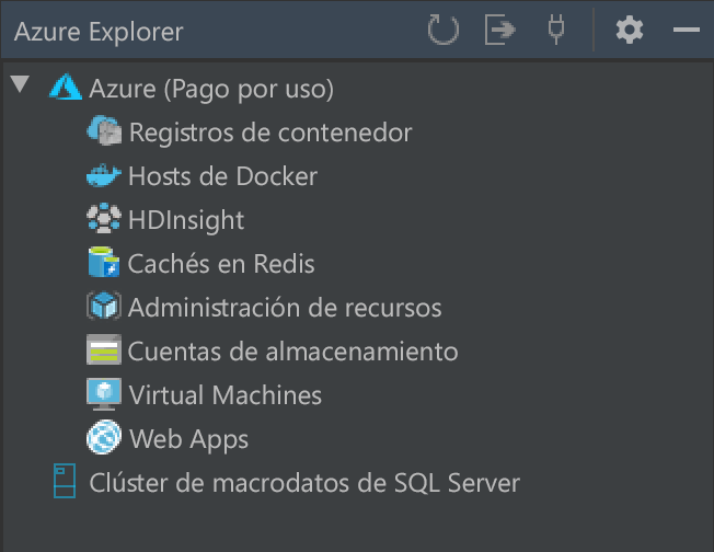 Captura de pantalla de Azure Explorer en IntelliJ IDEA.