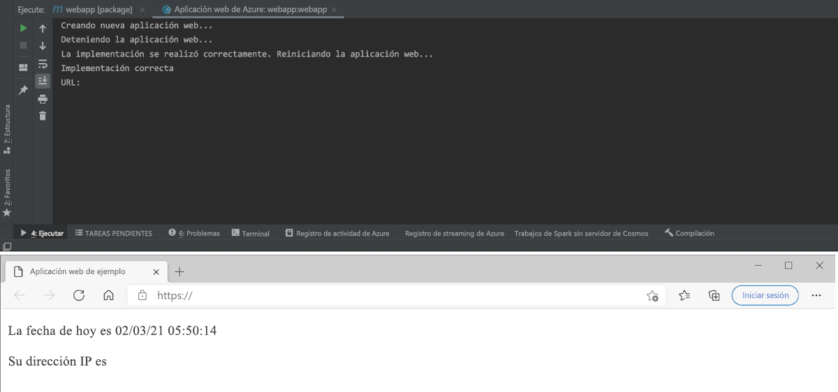 Captura de pantalla de la aplicación web implementada en ejecución en Azure App Service.