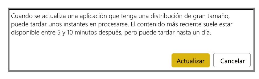 Captura de pantalla del mensaje de operación correcta después de actualizar una aplicación