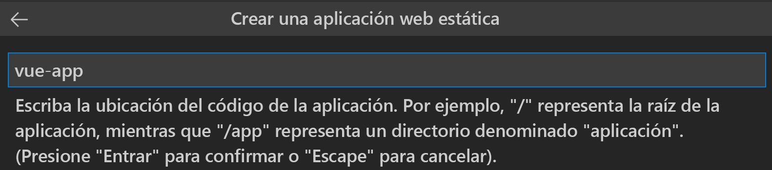 Captura de pantalla que muestra la ubicación del código de la aplicación de Vue.