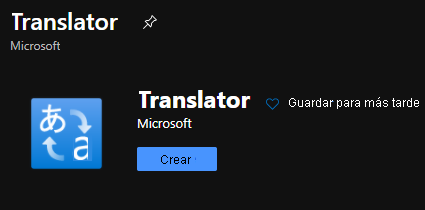 Captura de pantalla que muestra el cuadro de diálogo de creación de Translator.