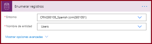 Cuadro de diálogo Enumerar registros con la opción Entorno establecida en assistantstudio y la opción Nombre de tabla en Usuarios.