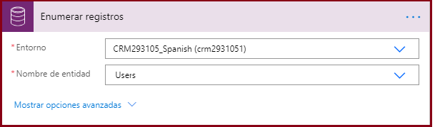 Acción de lista de registros con Enumerar establecido en assistantstudio y Nombre de tabla en Usuarios.