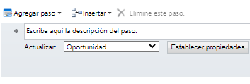 La actualización se establece en Oportunidad y existe un botón Establecer propiedades.