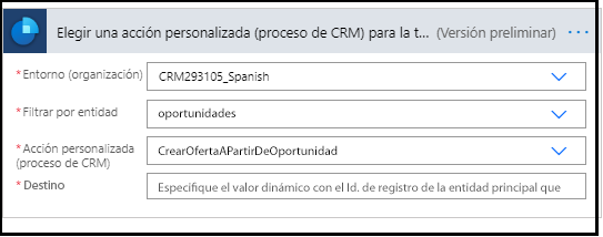 Establezca Filtrar por tabla como Oportunidades y Acción personalizada (proceso CRM) como ExtendedClosingDate.