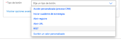 Crear tarjeta para asistente V2 tiene un tipo de botón de acción personalizada (proceso CRM).