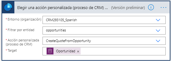 Operación completada con Destino establecido en Oportunidad.