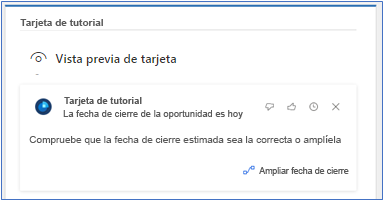 Tarjeta de tutorial conforme se muestra en el panel.