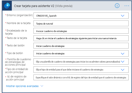 El tipo de botón y el texto del botón están configurados para Iniciar cuaderno de estrategias.