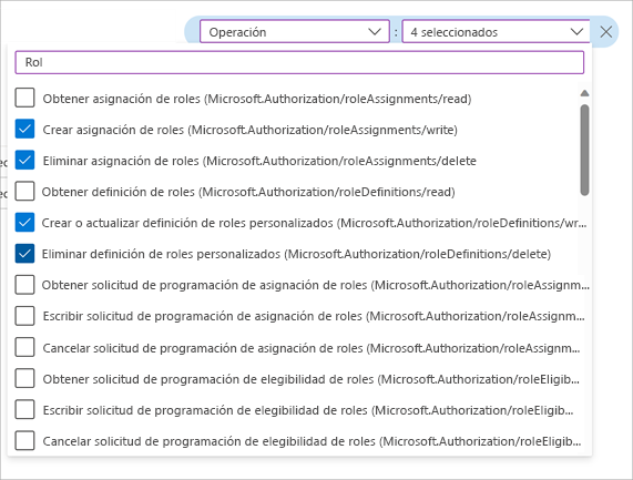 Screenshot showing a list of Operation filter with the four filters selected.