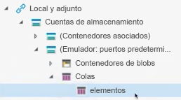 Captura de pantalla que muestra el emulador en el Explorador de Azure Storage con una nueva cola creada.