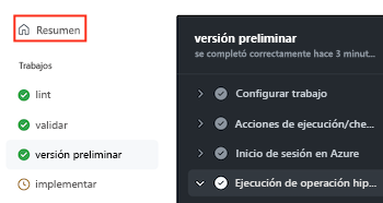 Captura de pantalla de la interfaz de GitHub en la que se muestra el menú Resumen, con la flecha atrás resaltada.