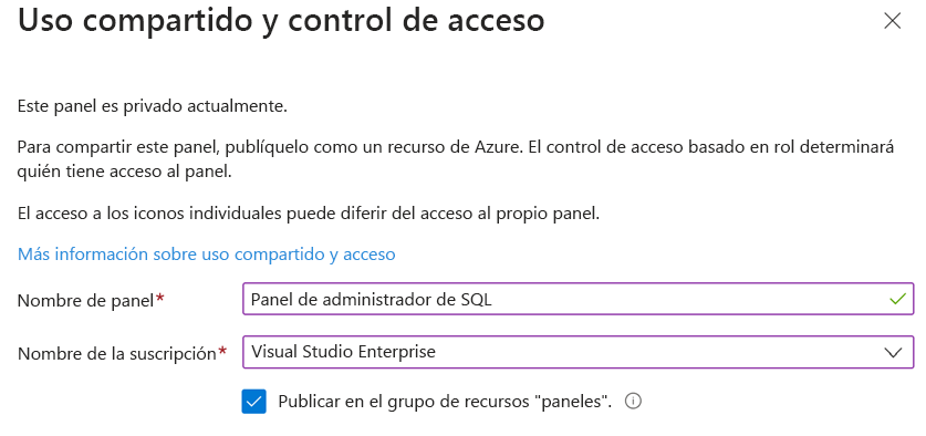 Captura de pantalla del panel Uso compartido y control de acceso antes de compartir un panel.