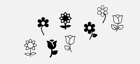 Ilustración que muestra una colección de flores con diferente número de pétalos y hojas.