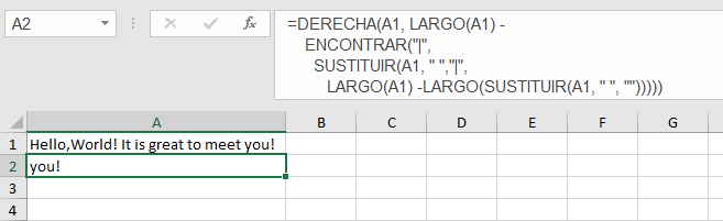 Excel utiliza la fórmula: =RIGHT(A1,LEN(A1)-FIND(