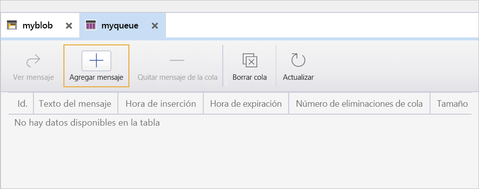 Captura de pantalla en la que se muestran el contenido y los detalles del nuevo contenedor de blobs myblob.