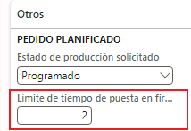  Captura de pantalla del campo Límite de tiempo de puesta en firme automática (días) 