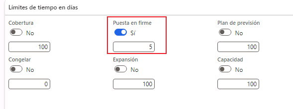  Captura de pantalla de la ficha desplegable Límites de tiempo en días