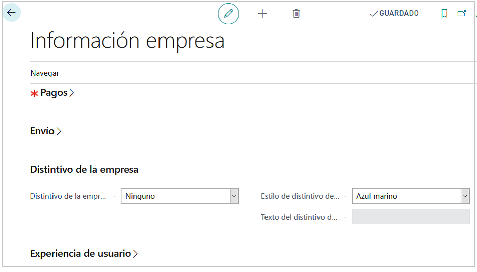 Captura de pantalla de la ventana Información empresa con la configuración del distintivo de la empresa