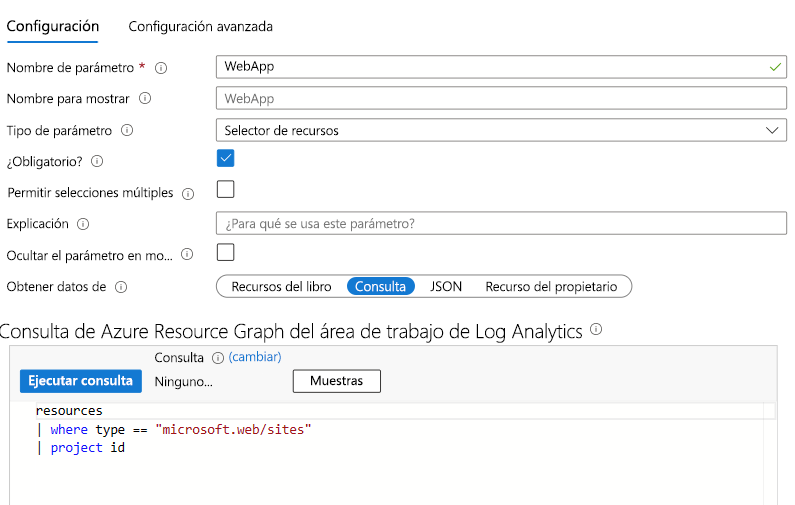 Screenshot that shows the web app parameter in a workbook.