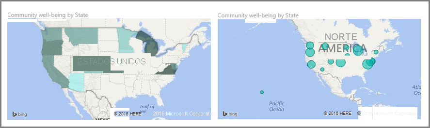 Imagen de visualizaciones de mapa de contorno y burbujas