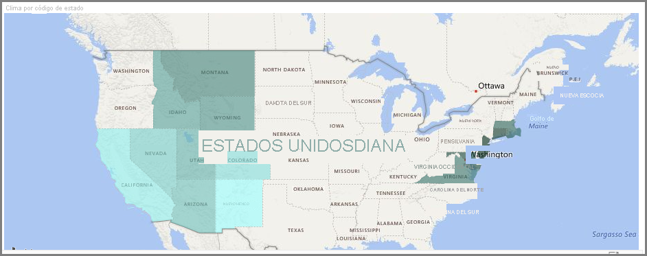 Imagen de un mapa con diferentes rellenos de estados sombreados