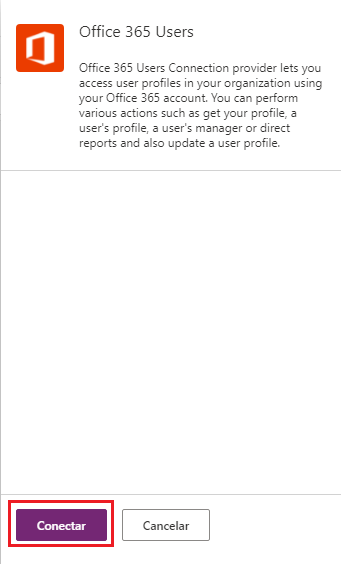 Captura de pantalla de la ventana de usuarios de Office 365 con el botón de conectar