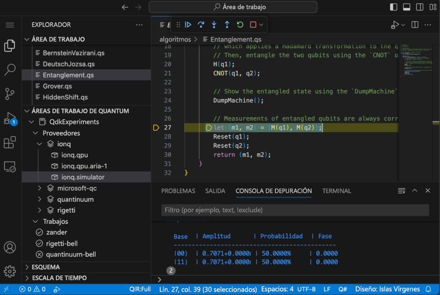 Captura de pantalla de la extensión QDK en Visual Studio Code