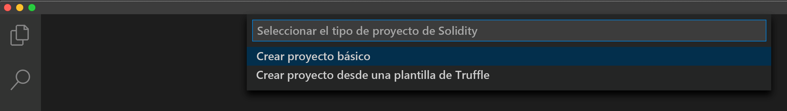 Captura de pantalla que muestra la selección Create basic project (Crear proyecto básico) en Visual Studio Code.