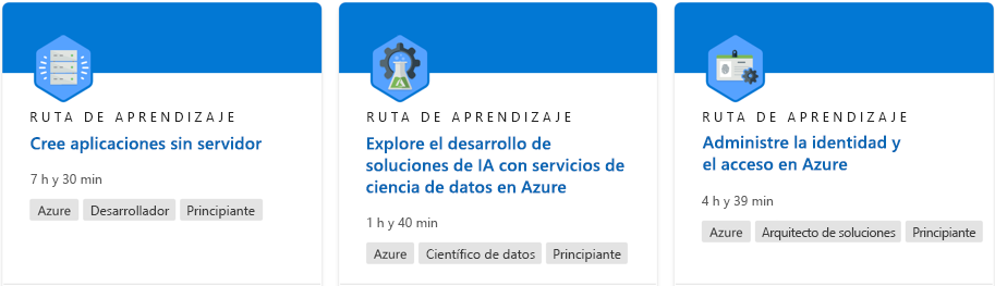 Captura de pantalla que muestra una ruta de aprendizaje en el sitio web de Microsoft Learn