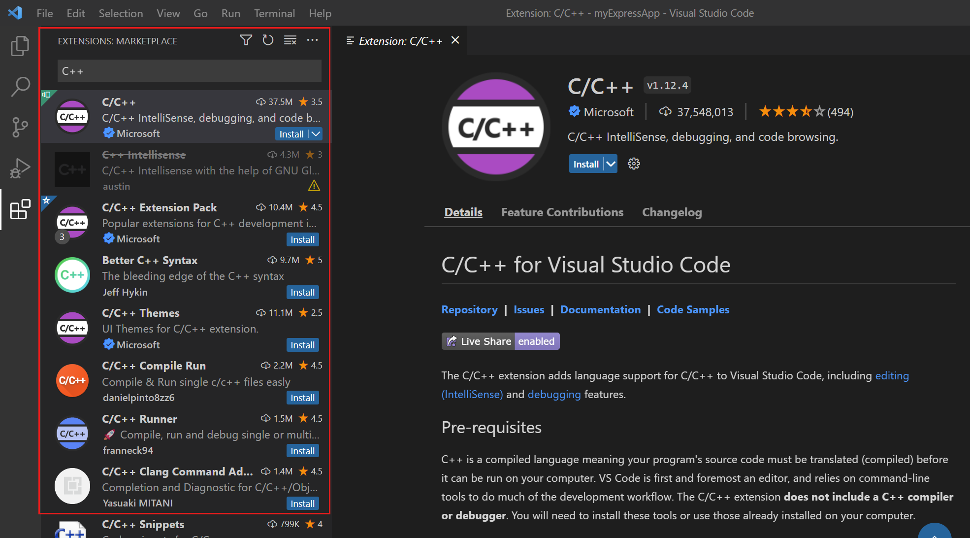 Captura de pantalla de Visual Studio Code con la vista Marketplace de extensiones mostrada.