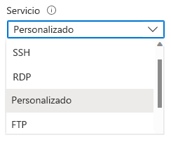 Captura de pantalla de las opciones de regla de servicio de una regla de seguridad en Azure Portal